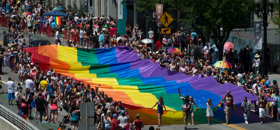 (Rick Egan  |  The Salt Lake Tribune)   The Utah Pride Parade marches up 200 South in Salt Lake City, Sunday, June 3, 2018.