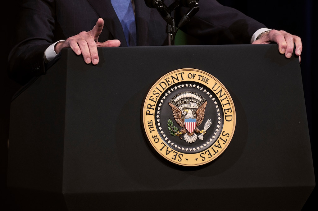 (T.J. Kirkpatrick | The New York Times)

President Joe Biden speaks at an event honoring Earth Day, making the case for the need to address climate change, in Seward Park, in Seattle, on April 22, 2022.