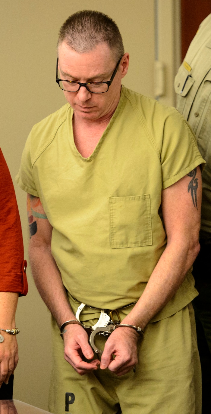 (Steve Griffin  |  The Salt Lake Tribune)  Craig Crawford, center, enters Third District Judge James Blanch's courtroom for his sentencing after admitting that he trapped his 72-year-old estranged husband, well-known restaurateur John Williams, inside his home and then set it ablaze last year. Judge Blanch sentenced Crawford to life in prison without the possibility of parole at the Matheson Courthouse in Salt Lake City Thursday August 31, 2017.