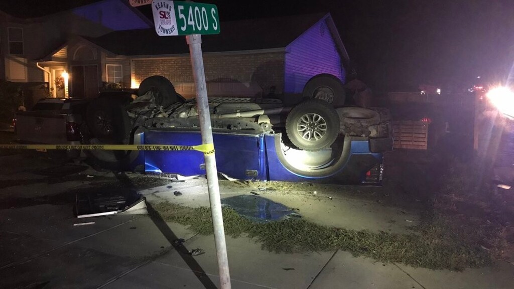 Two people were dead, one wounded and two suspects in custody after a drive-by shooting and crash late Tuesday in Kearns. (Photo courtesy KUTV News)