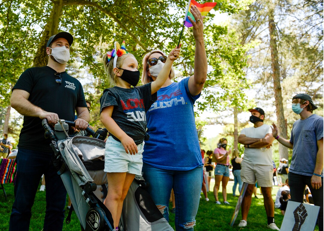 (Leah Hogsten  |  The Salt Lake Tribune) Over 1,000 Pride for Black Lives Matter supporters rallied at Liberty Park, Sunday, June 14, 2020 for over three hours before marching throughout Salt Lake City to join the Las Vidas Negras Importan Rally at Washington Square.