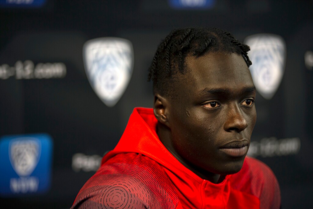 Utah's Both Gach speaks during the Pac-12 NCAA college basketball media day, in San Francisco, Tuesday, Oct. 8, 2019. (AP Photo/D. Ross Cameron)