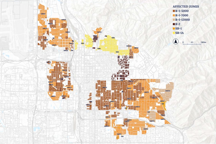 (Salt Lake City) A map showing residential zones where Salt Lake City hopes to tweaks its zoning and design rules to expand construction of smaller backyard dwellings.