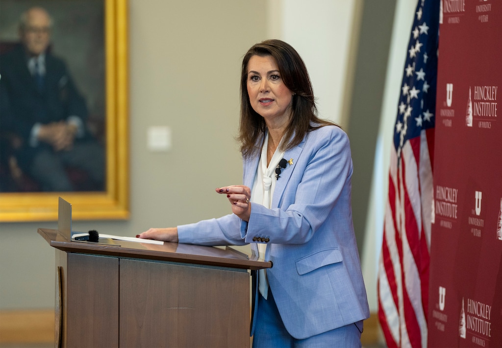(Rick Egan | The Salt Lake Tribune)   Lt. Gov. Deidre Henderson speaks during news conference on election misinformation at the University of Utah, on Thursday, Oct. 3, 2024.