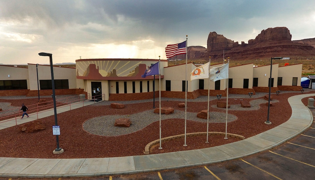 (Leah Hogsten  |  The Salt Lake Tribune) Utah Navajo Health System’s Monument Valley Clinic, Aug., 24, 2020. Like the three other Utah Navajo Health System clinics in San Juan County, patients are required to remain in their car whether they have an appointment with the doctor or are there to pick up prescription refills.