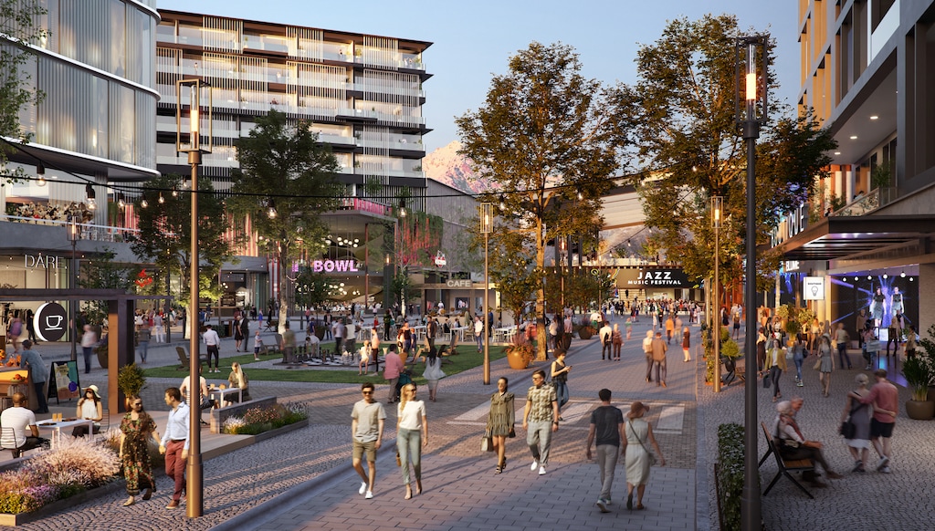 (Point of the Mountain State Land Authority) A rendering of another portion of The Promenade in The Point, a state redevelopment project in Draper. Plans call for an entertainment venue of up to 3,000 seats for concerts, sports and digital gaming events.