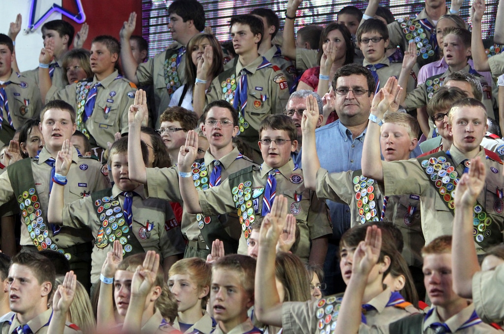 (Rick Egan   |  Tribune File Photo)  Boy Scouts say the Scout Oath at Provo's Stadium of Fire, in LaVell Edwards Stadium in Provo, Saturday, July 3, 2010.