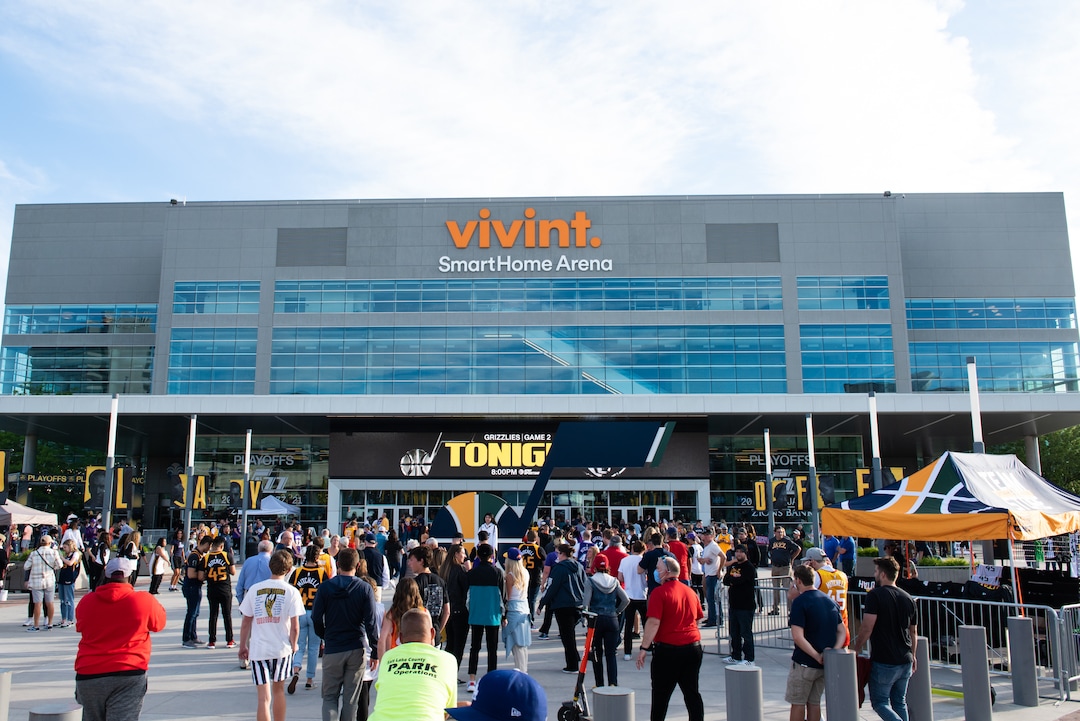 (Briana Scroggins | Special to The Tribune) Utah Jazz fans line up outside of Vivint Smart Home Arena before the Jazz play the Memphis Grizzlies in Salt Lake City on Wednesday, May 26, 2021.
