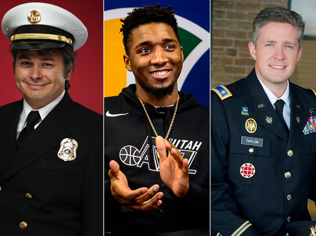 (Tribune file and courtesy photos) Draper firefighter Matthew Burchett, Jazz player Donovan Mitchell, North Ogden mayor and Utah National Guardsman Maj. Brent Taylor