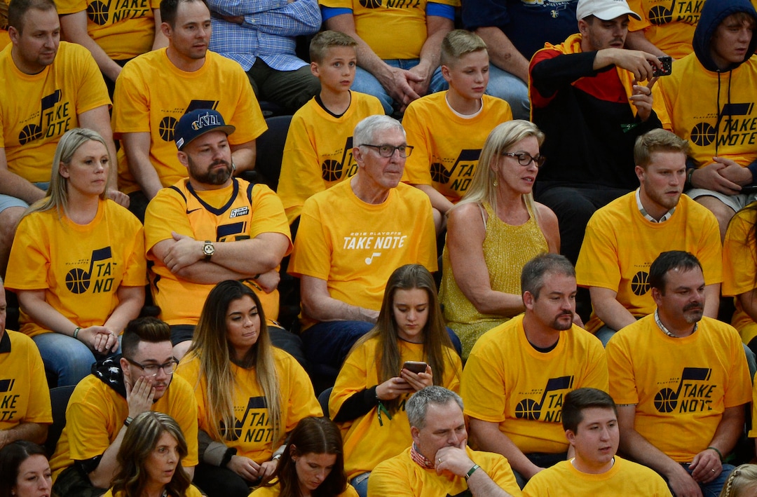 (Scott Sommerdorf | The Salt Lake Tribune)Former Utah Jazz head coach Jerry Sloan watched the fourth quarter from his seats behind the Jazz bench.The Utah Jazz defeated the Oklahoma City Thunder 96-91 to win the first round playoff series, Friday, April 27, 2018.