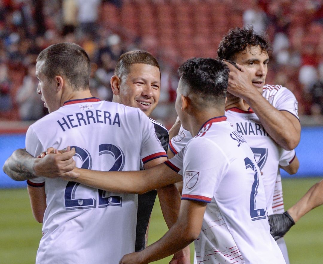 (Leah Hogsten  |  The Salt Lake Tribune) The team celebrates the win. Real Salt Lake defeated Philadelphia Union 4-0 in MLS Soccer at Rio Tinto Stadium in Sandy, Utah on Sat, July 13, 2019.