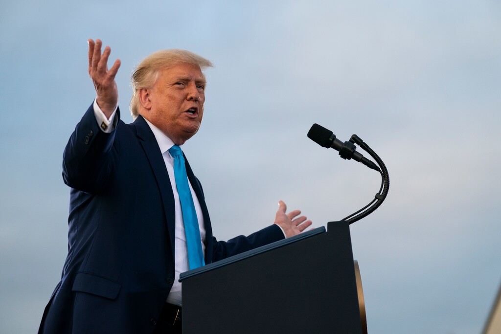 (Evan Vucci | AP photo) President Donald Trump speaks during a campaign rally at Arnold Palmer Regional Airport, Thursday, Sept. 3, 2020, in Latrobe, Pa.