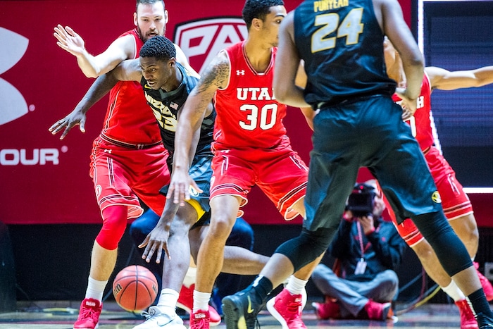 (Chris Detrick  |  The Salt Lake Tribune)  Utah Utes forward David Collette (13) guards Missouri Tigers forward Jeremiah Tilmon (23) during the game at the Jon M. Huntsman Center Thursday, November 16, 2017.   