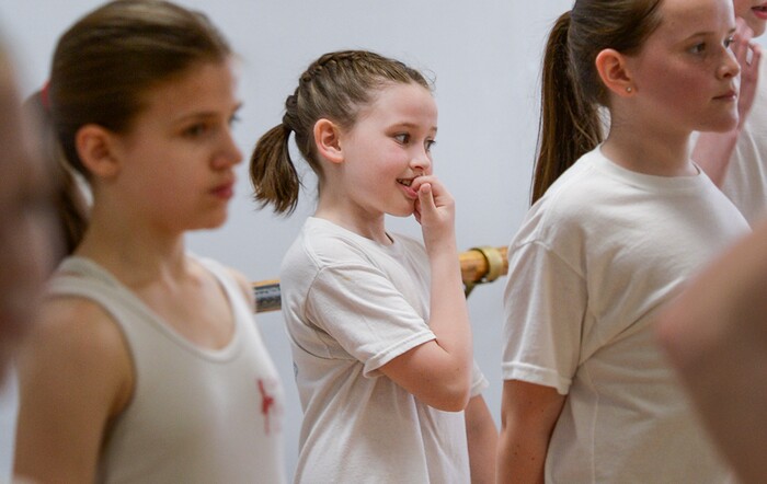 (Leah Hogsten | The Salt Lake Tribune) Celtic Beat Irish Dancers from La Rae's Dance Unlimited in Layton attend a masterclass Wednesday, April 4, 2018, taught by Louise O'Sullivan and Ellen Bonner, cast members and dance captains from the Broadway touring show "Riverdance," at the Eccles Theater in Salt Lake City, April 3-8, 2018.