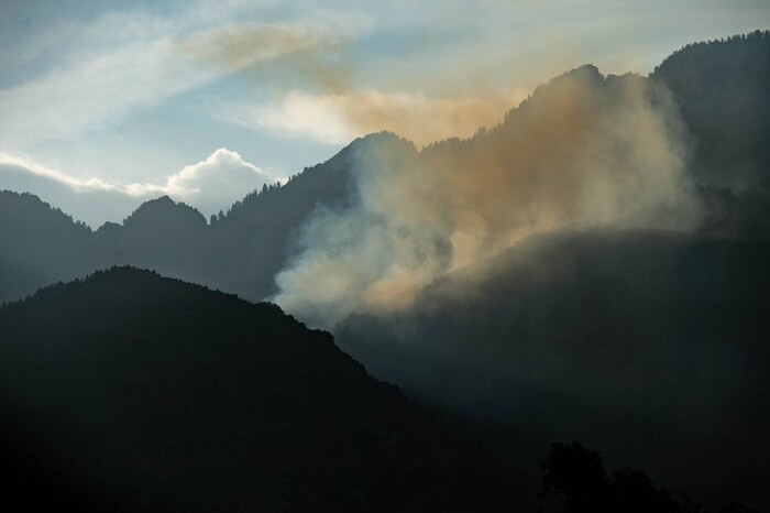 (Francisco Kjolseth  |  The Salt Lake Tribune) Crews battle a fire in Neffs Canyon on the north side of Mount Olympus on Tuesday, Sept, 22, 2020, that started the night before.