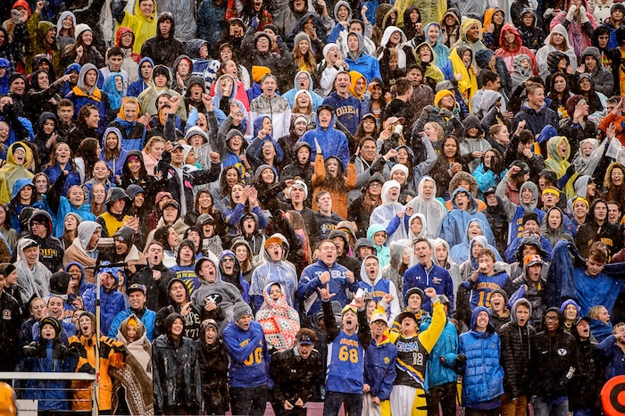 (Trent Nelson | The Salt Lake Tribune)  Orem fans as Orem faces Mountain Crest in the Class 4A High School State Football Championship game in Salt Lake City, Friday November 17, 2017.