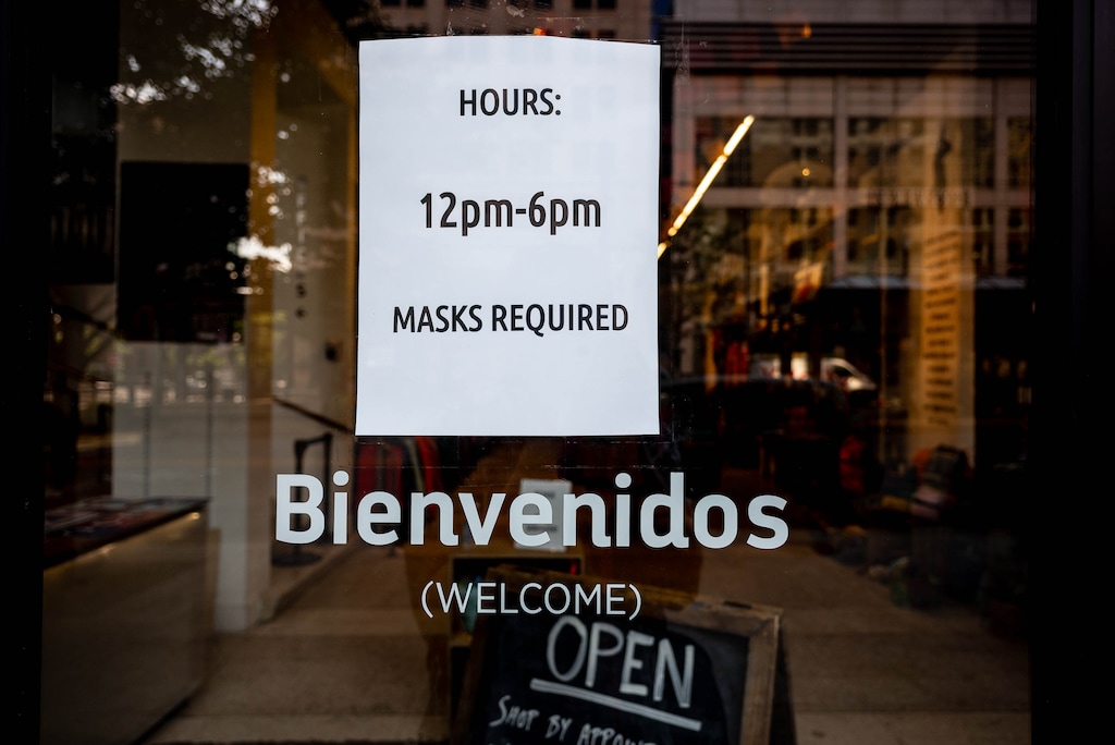 (Trent Nelson  |  The Salt Lake Tribune) A sign announcing that masks are required in downtown Salt Lake City on Thursday, July 16, 2020, as the city remained in the moderate-risk (orange) phase for COVID-19.