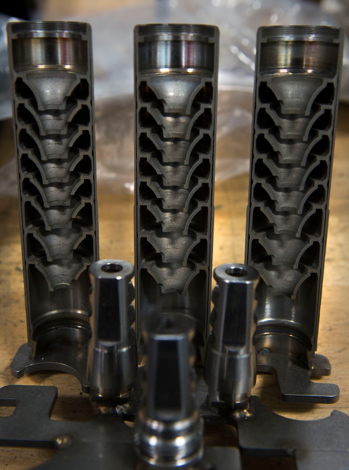 Leah Hogsten | The Salt Lake Tribune
Silencerco's gun baffles reduce the amount of noise and visible muzzle flash as gases decrease in the small facets of the chamber. Silencerco is one of the country's largest manufacturers of silencer for guns of all kinds, Friday, May 28, 2017.