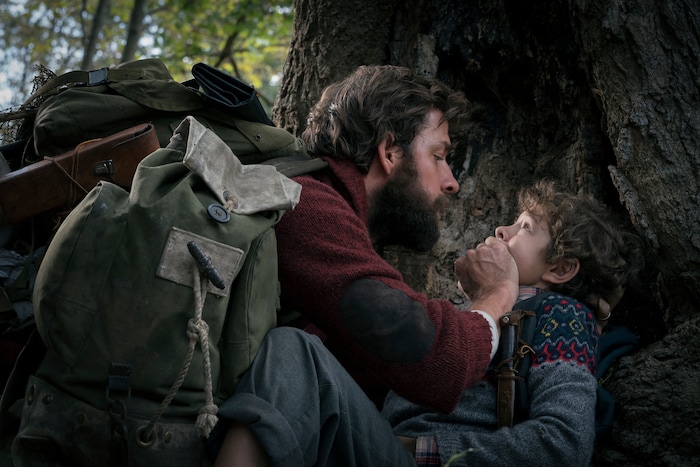 This image released by Paramount Pictures shows John Krasinski, left, and Noah Jupe in a scene from "A Quiet Place." The 25th South by Southwest Film Festival will kick off with the supernatural thriller starring Krasinski and his wife Emily Blunt. (Jonny Cournoyer/Paramount Pictures via AP)