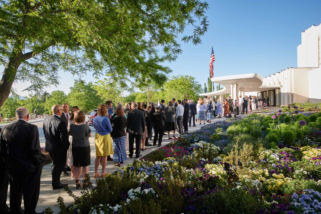 (Courtesy LDS Church) Mormons entered the Jordan River Utah Temple for its rededication, Sunday, May 20, 2018. Latter-day Saints from throughout three Salt Lake Valley temple districts participated in the service from their local meetinghouses.