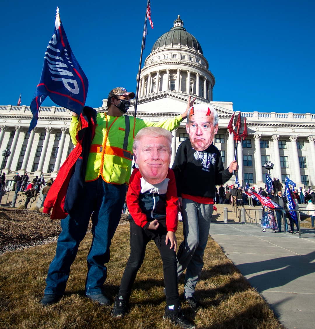 (Rick Egan | The Salt Lake Tribune)  Trump protesters gather for a rally at the Utah State Capitol on Wednesday, Jan. 6, 2021.