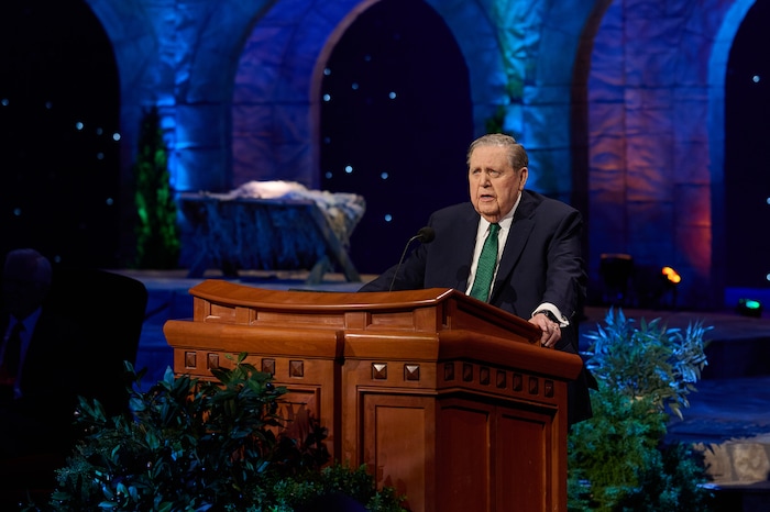 (The Church of Jesus Christ of Latter-day Saints) Apostle Jeffrey R. Holland gives an address during the Christmas devotional on Dec. 7, 2025.