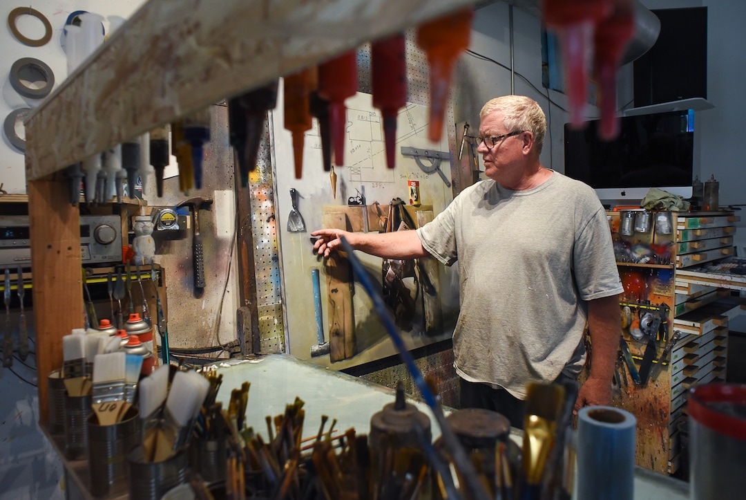 (Francisco Kjolseth  |  The Salt Lake Tribune)  Artist Dave Dornan talks about a commissioned oil painting in process in his studio along Main Street Helper. The former University of Utah art professor opened an art school in Helper and some of his students bought studios along Main Street.