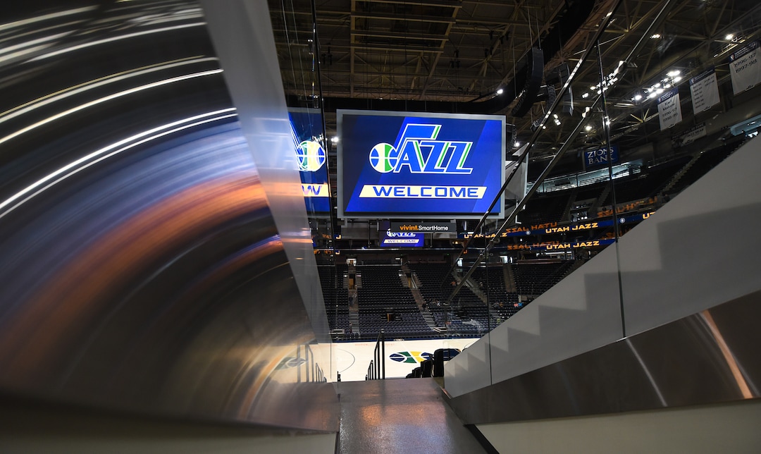 (Francisco Kjolseth  |  The Salt Lake Tribune)  The Jazz unveil renovations for the arena, starting with the J-Note statue and then offering self-guided tours of the venue on Tuesday, Sept. 26, 2017. The arena features new seats, new concourse areas, new anchor restaurants and open spaces for more social experiences at Jazz games and events.