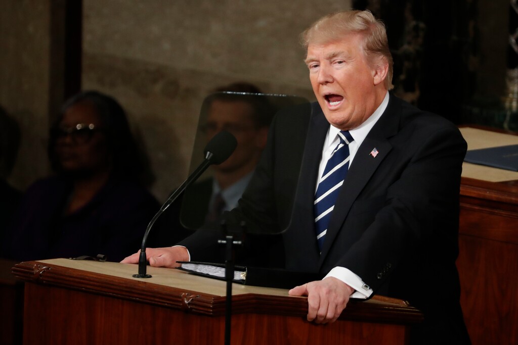 (Alex Brandon | The Associated Press) In this Feb. 28, 2017, file photo, President Donald Trump addresses a joint session of Congress on Capitol Hill in Washington. No natural orator, Trump has nonetheless shown at times that he can deliver a powerful speech that effectively outlines his vision, strikes an emotional chord and moves commentators to declare that he, at last, looks presidential. And then the teleprompter gets turned off.