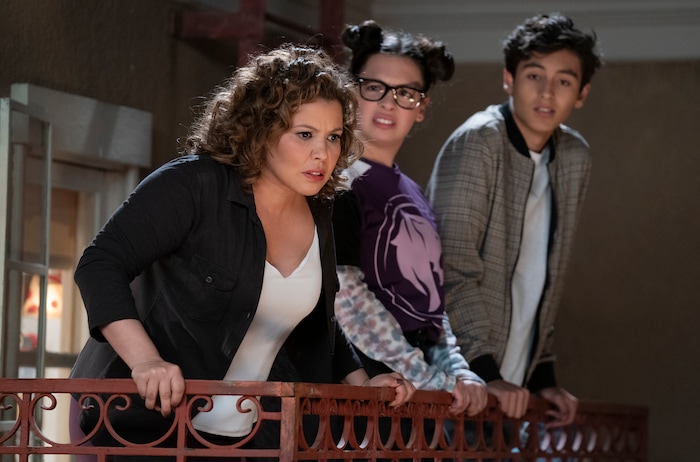 (Photo courtesy of Nicole Wilder/Pop TV) Justina Machado as Penelope, Isabella Gomez as Elena and Marcel Ruiz as Alex in “One Day at a Time.”