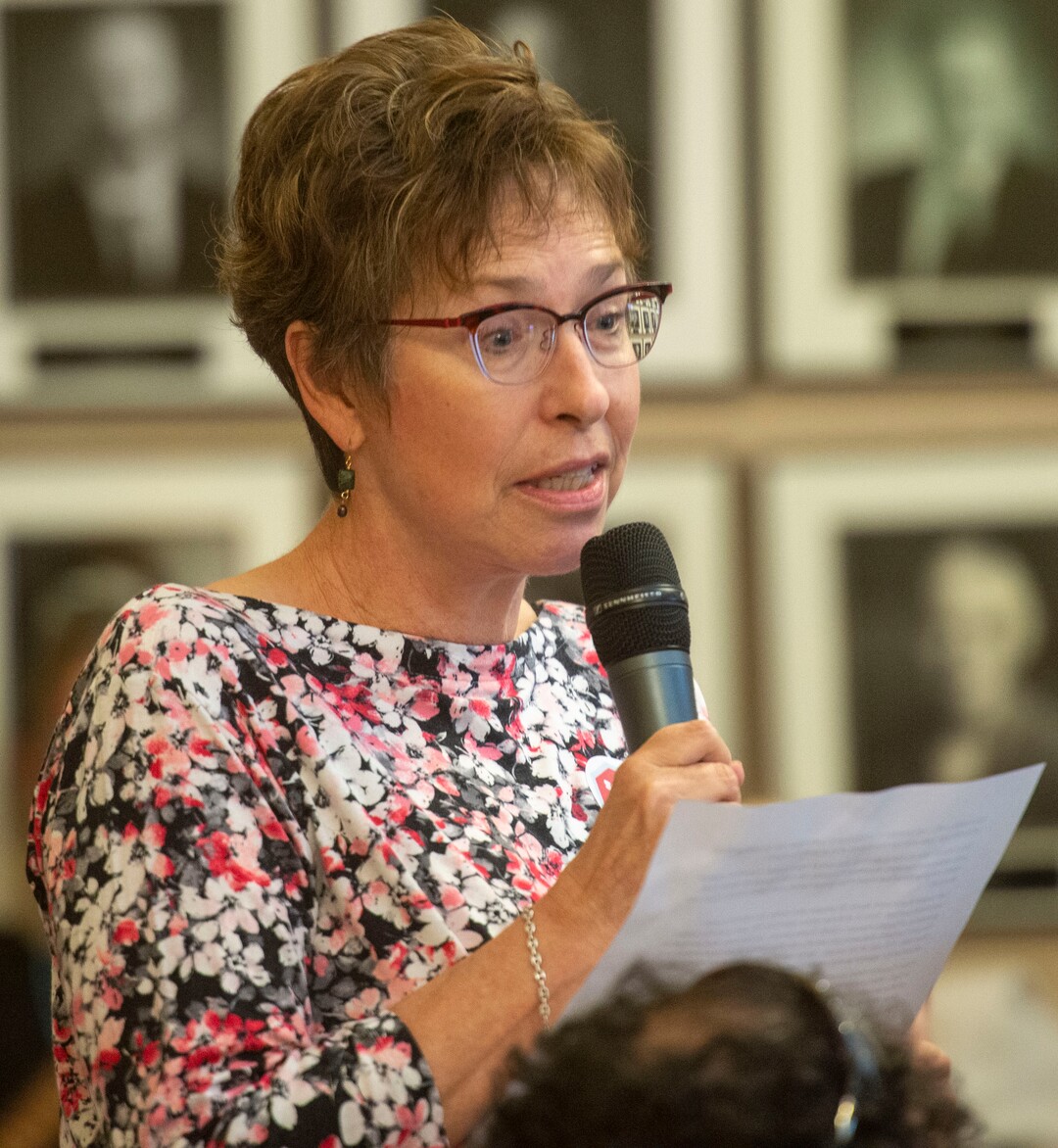 (Rick Egan  |  The Salt Lake Tribune)     Heather Dove urges the City Council to vote no on a proposal that would grant up to $28 million in tax increment reimbursement to a developer seeking to build a 3,000 acre industrial development in the city’s northwest side, The council voted yes on the proposal, during a Salt Lake City Council redevelopment agency meeting. Tuesday, Aug. 27, 2019.