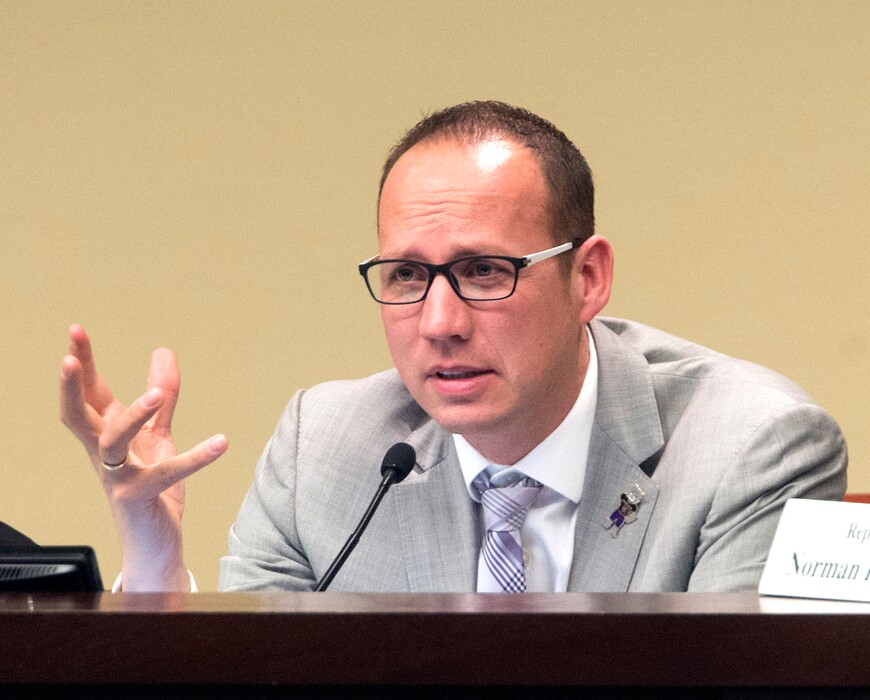 (Rick Egan  |  The Salt Lake Tribune)     Rep. Justin Fawson discusses HB 175, the oversight committee creation bill, during the House Government Operations Standing Committee, Thursday, February 1, 2018.
