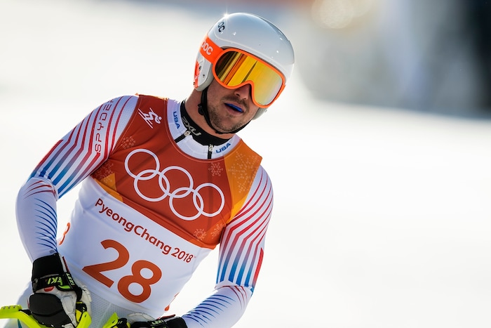 (Chris Detrick  |  The Salt Lake Tribune)  USA's Jared Goldberg competes in the Men's Alpine Combined at Jeongseon Alpine Centre during the Pyeongchang 2018 Winter Olympics Tuesday, February 13, 2018.  Goldberg finished in 36th place with a time of 2:22.88.