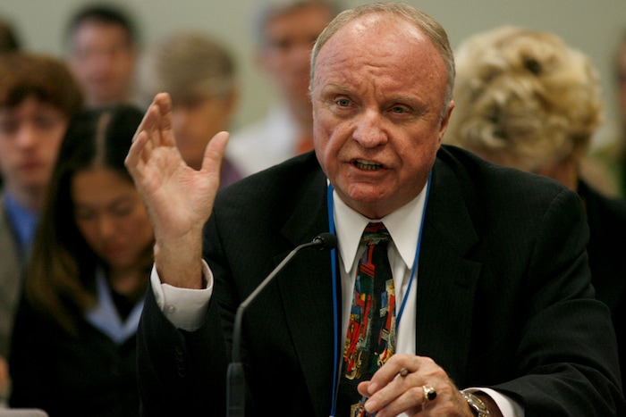 (Chris Detrick | Tribune file photo) In this 2006 file photo, Sen. Chris Buttars discusses S.B. 96: Public Education - Instruction and Policy Relating to the Origins of Life. The bill passed 4-2-1.