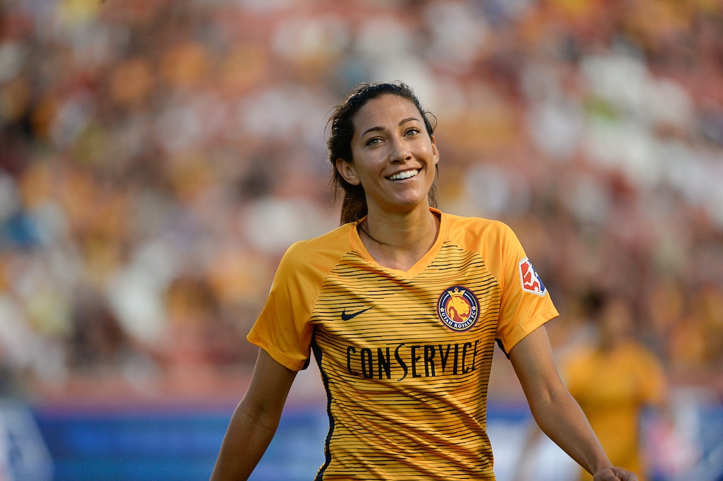 (Francisco Kjolseth | The Salt Lake Tribune) Utah Royals FC forward Christen Press (23) is cheered by the fans as she gets ready for a corner kick as Utah Royals FC hosts the North Carolina Courage at Rio Tinto Stadium in Sandy, Utah, on Saturday, July 27, 2019. Press, who was left unprotected by the Royals, was selected by Racing Louisville FC in the NWSL expansion draft on Thursday, Nov. 12, 2020.