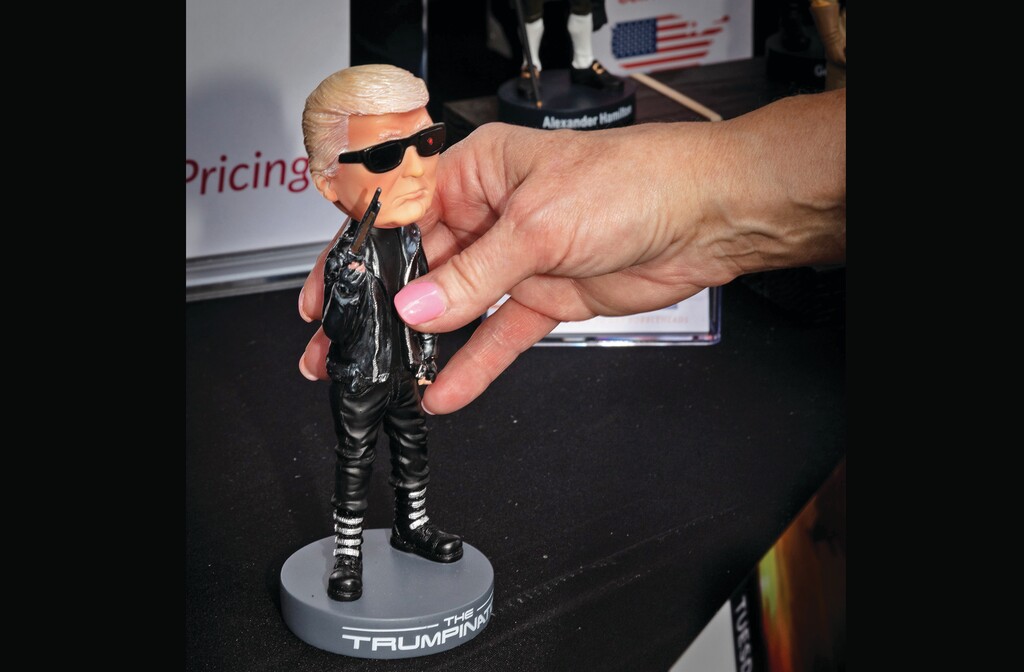 A “Trumpinator” bobblehead at the Republican National Convention in Milwaukee on July 16, 2024. Republican politicians seem taken aback by the idea that they’re outside the mainstream. Stepping back a bit, they shouldn’t be, Jamelle Bouie writes. (Thalassa Raasch/The New York Times)