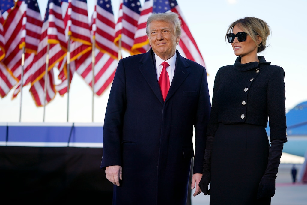 (Manuel Balce Ceneta | AP file photo) Then-President Donald Trump and first lady Melania Trump look at supporters before boarding Air Force One at Andrews Air Force Base, Md., Wednesday, Jan. 20, 2021, in his final hours in office after his defeat at the hands of President Joe Biden. A conservative Utah County group is trying to raise money to put up a billboard thanking Trump for his four years in the White House.