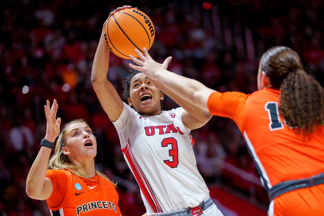 (Trent Nelson  |  The Salt Lake Tribune) Utah Utes guard Lani White (3) as Utah hosts Princeton, NCAA basketball in Salt Lake City on Sunday, March 19, 2023.