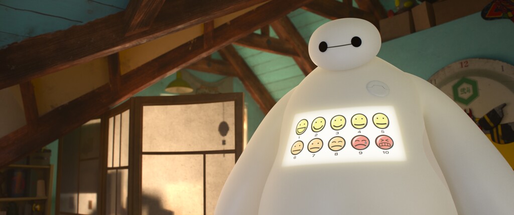 This image released by Disney shows animated character Baymax, voiced by Scott Adsit, in a scene from "Big Hero 6." (AP Photo/Disney)