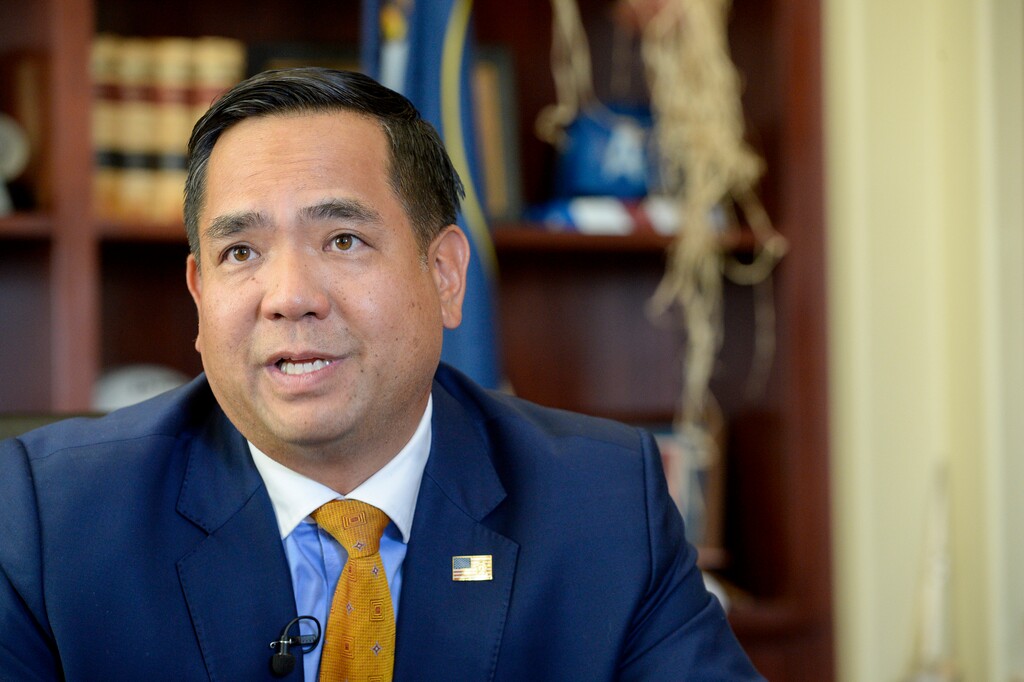 (Chris Samuels | The Salt Lake Tribune) Utah Attorney General Sean Reyes speaks in his office about a lawsuit filed by Utah and other states against Google, Wednesday, July 7, 2021. On Oct. 21, 2022, Reyes joined 10 other GOP attorneys general calling on the Centers for Disease Control and Prevention not to include the COVID-19 vaccine on a list of child immunizations.