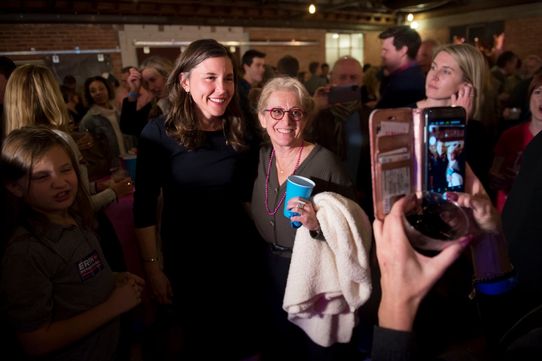 (Jeremy Harmon  |  The Salt Lake Tribune) Salt Lake City mayoral candidate Erin Mendenhall greets supporters on election night Tuesday, November 5, 2019.
