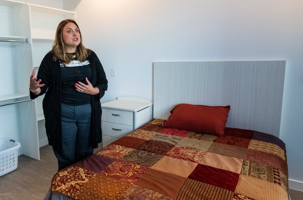 (Rick Egan | The Salt Lake Tribune) Michelle Flynn, The Road Home Executive Director, talks about the Magnolia, a new 65-unit permanent supportive housing complex for people who have experienced homelessness, on Thursday, June 24, 2021.