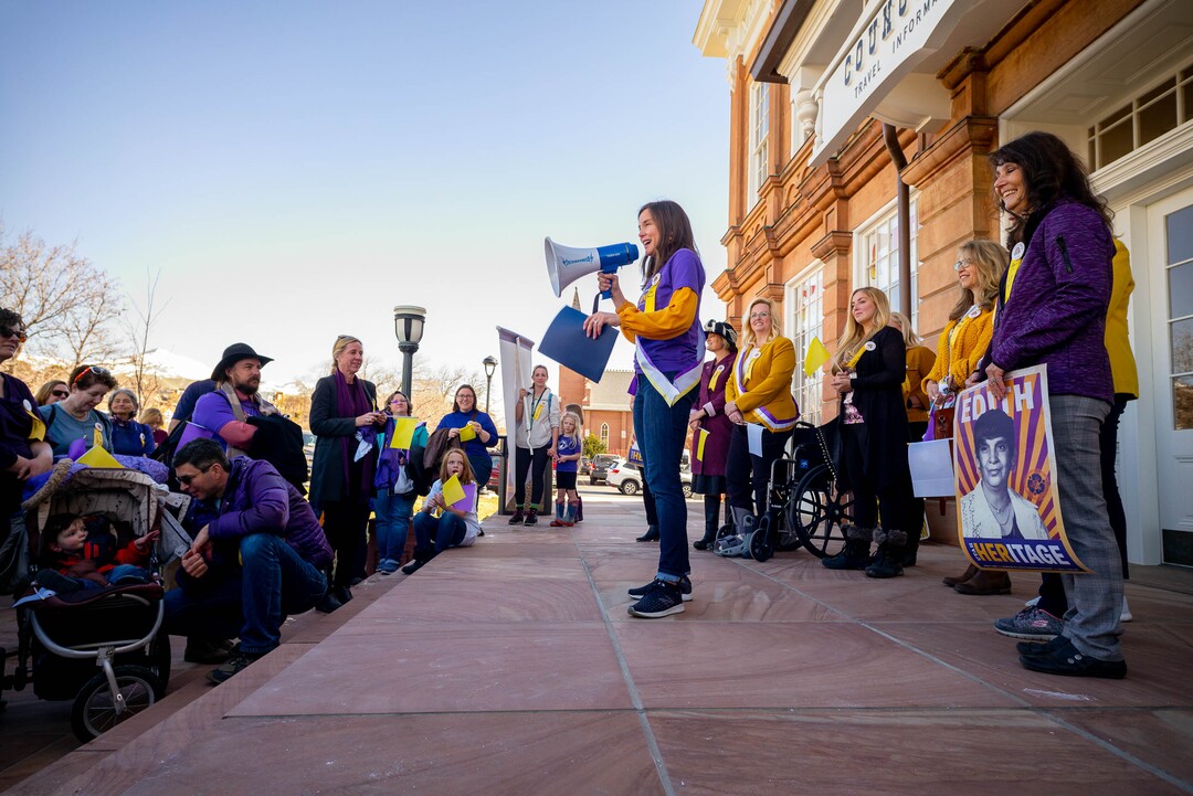 (Trent Nelson  |  The Salt Lake Tribune) Salt Lake City Mayor Erin Mendenhall speaks at Council Hall after a remembrance walk organized by Better Days 2020 in Salt Lake City on on Friday, Feb. 14, 2020 marks the 150th anniversary of Seraph Young casting her historical vote in Utah.