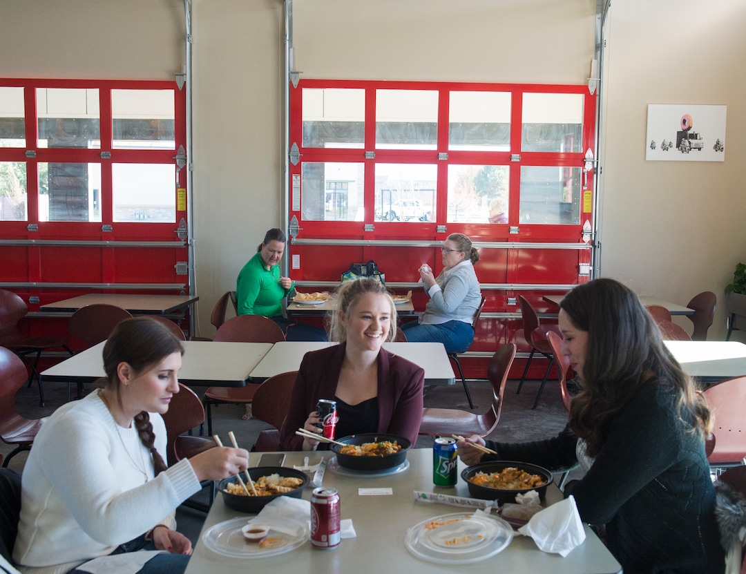 (Rick Egan  |  The Salt Lake Tribune)       Guests inside at the Hub Food Truck Park in South Jordan, where food trucks park outside, but guests can eat inside, Monday, Nov. 12, 2018.