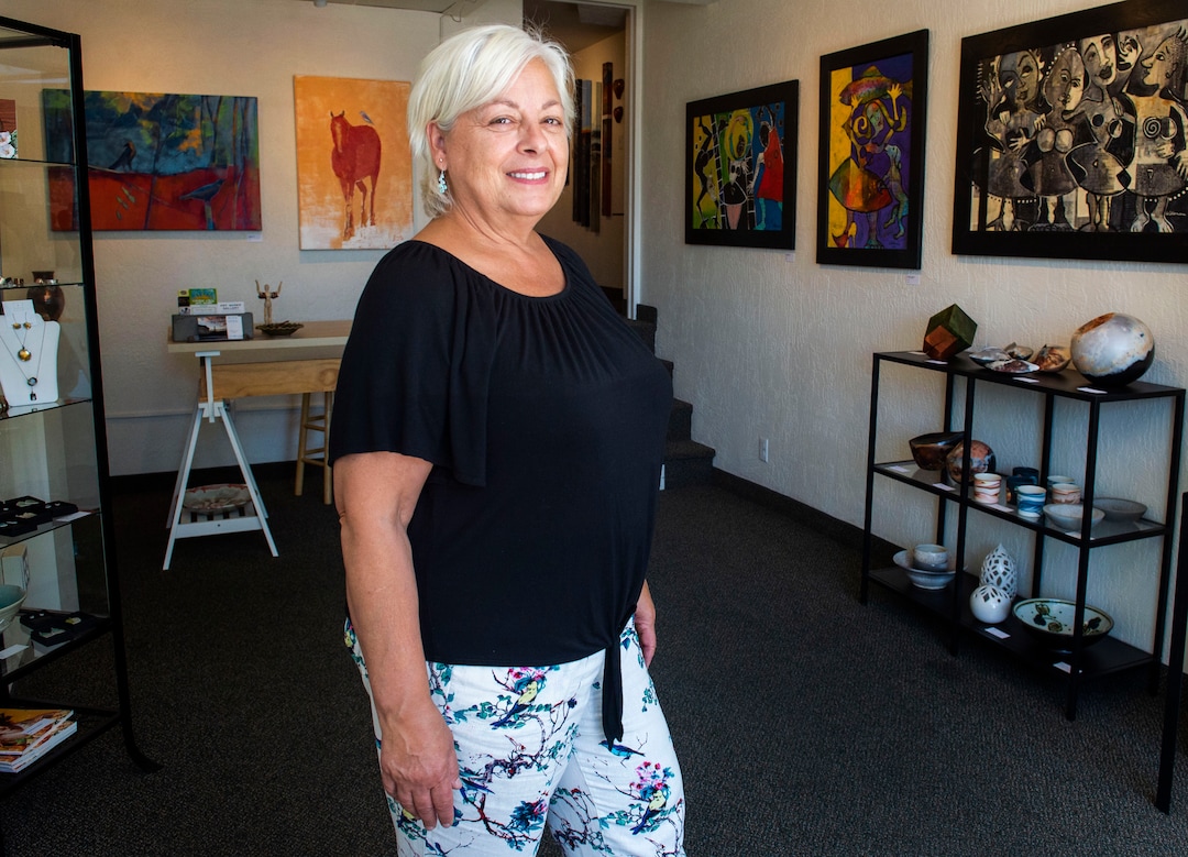(Rick Egan  |  The Salt Lake Tribune)        Linda Kiley, in her Art Works Gallery in Cedar City, Wednesday, June 19, 2019.
