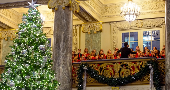 (Steve Griffin  |  The Salt Lake Tribune)  Masa Fukuda directs the One Voice Children's Choir during a concert at the Joseph Smith Memorial Building in Salt Lake City Friday December 8, 2017.