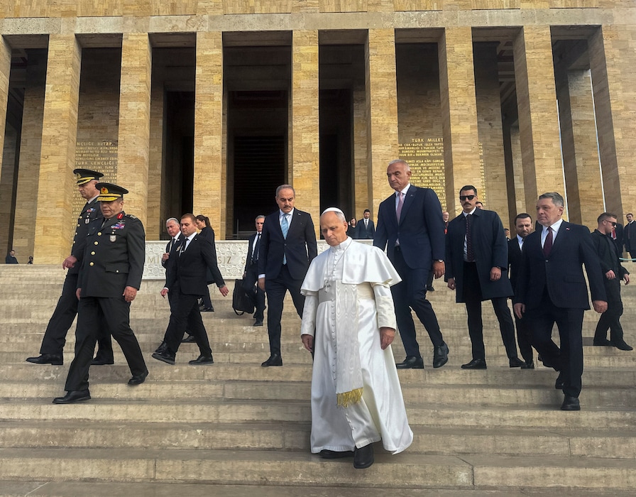 (Diego Ibarra Sanchez| The New York Times) Pope Leo XIV on his first trip abroad as pontiff in Ankara, Turkey, Nov. 26, 2025. Leo XIV issued his thoughts about artificial intelligence in the modern world using a centuries-old form of papal communication called an encyclical.