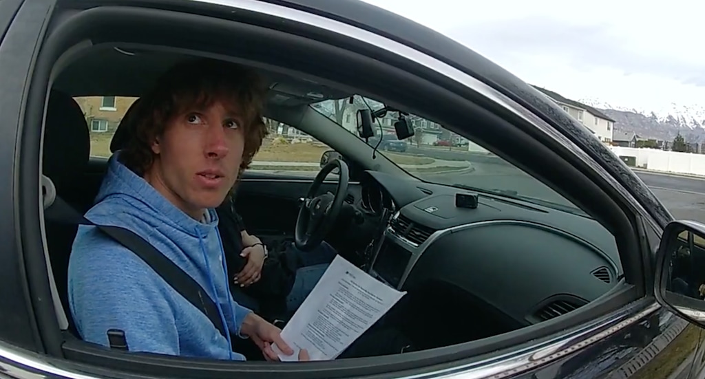 (American Fork Police Department) An officer speaks with Ben Schneider, known on YouTube as Reckless Ben.