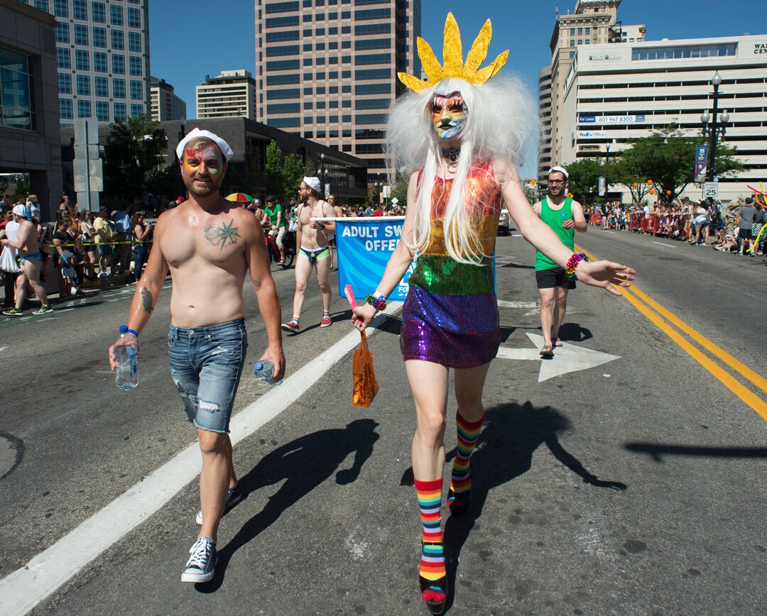 (Rick Egan  |  The Salt Lake Tribune)    Thane and Jafabulous, in the Utah Pride Parade, in Salt Lake City, Sunday, June 3, 2018.