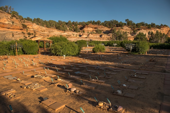 Leah Hogsten  |  The Salt Lake Tribune
Angels Rest is a three-acre cemetery for some 5,000 ÒplacementsÓ of dogs, cats, pigs, guinea pigs, birds and more features memorials of all kinds including wind chimes, painted rocks and personal effects. 
 Best Friends saves thousands of animals every year as the nation's largest no-kill sanctuary, encompassing some 3,700 acres about 5 miles outside Kanab.
